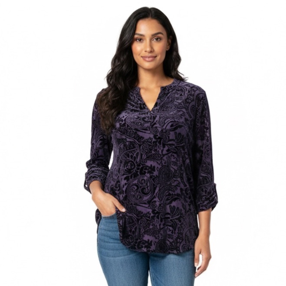 CHICO’S Burnout Velvet Top LARGE